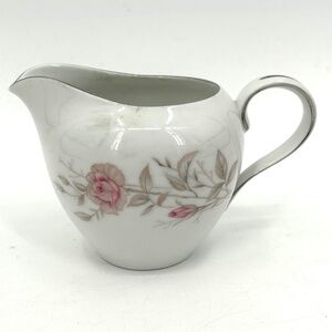 FINE CHINA JAPAN Vintage Laura Creamer Cup White Pink Floral Rose Platinum Trim